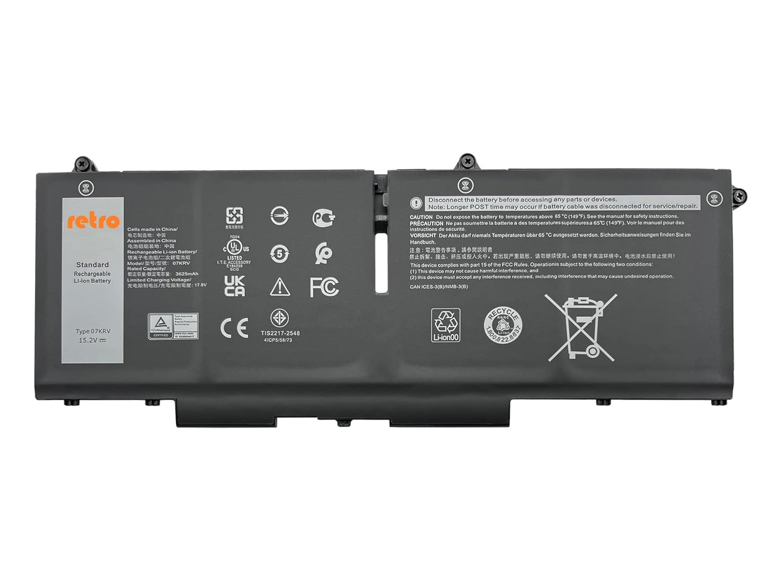 RETRO Dell Latitude 5530, 07KRV Notebook Bataryası - Ver.1 - 4 Cell